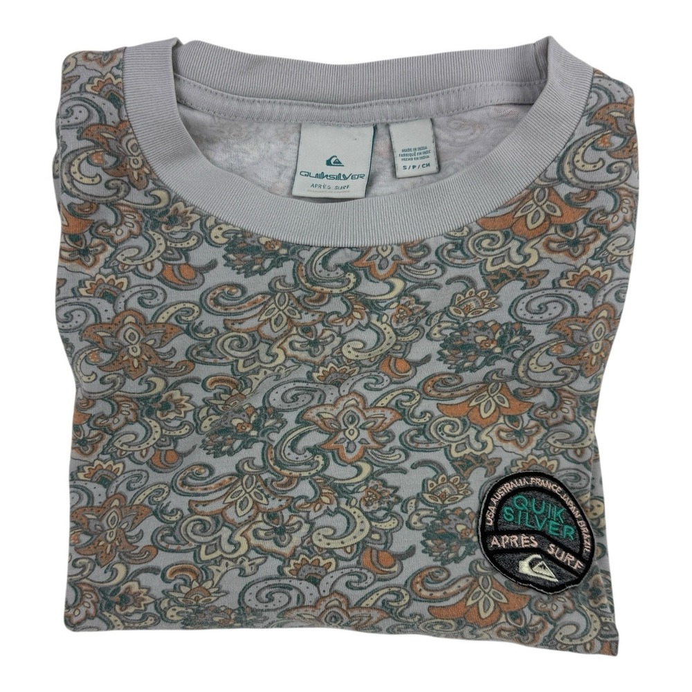 Quicksilver Apres Surf Gray Blue Brown Abstract T-Shirt Men's Size Small Vintage